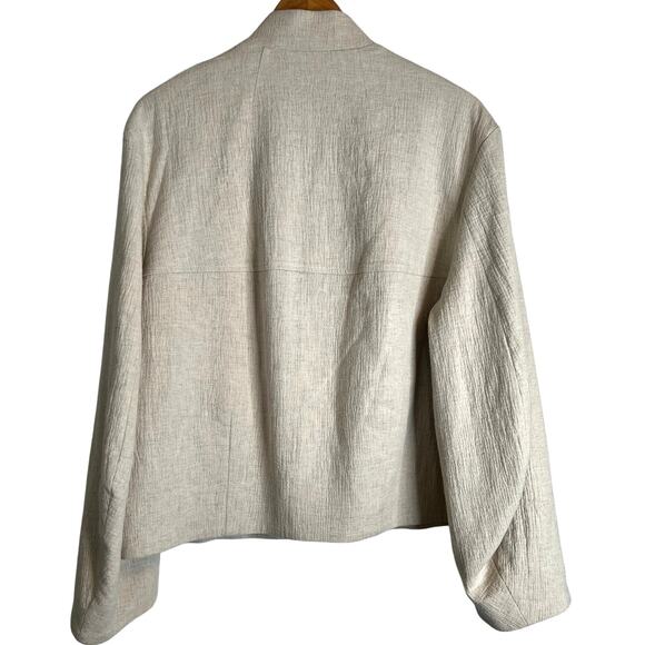 BANANA REPUBLIC Bella Bomber Jacket Cotton Linen Full Front Zip Cream W's Large - Picture 8 of 11